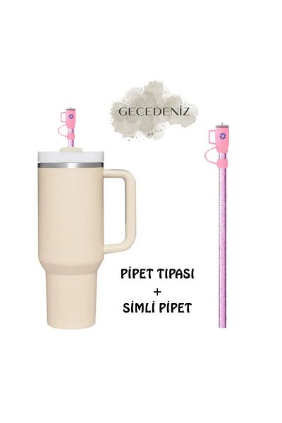 GECEDENİZ Quencher Compatible Thermos Straw Replacement Silvery Plastic Pink