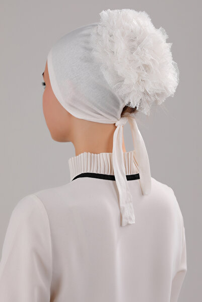 Melodi Scarf Women's Hijab Front Seamless Ruffled Combed Cotton Bonnet Ecru