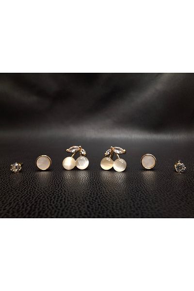 Han Ticarethane Gold Color 6-Piece Stone Cherry Model Set Earrings