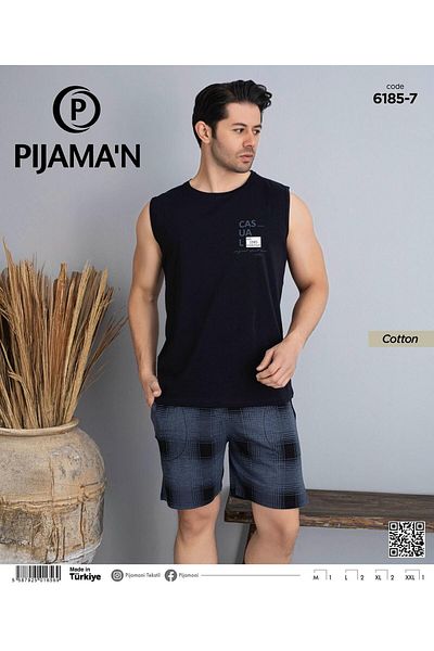 Pijamoni Ανδρικό σετ πιτζάμες με λαιμόκοψη με αμάνικο σορτς 6185/7 - 1 τεμ.