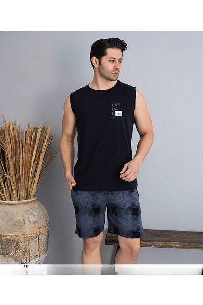 Pijamoni Ανδρικό σετ πιτζάμες με λαιμόκοψη με αμάνικο σορτς 6185/7 - 1 τεμ.