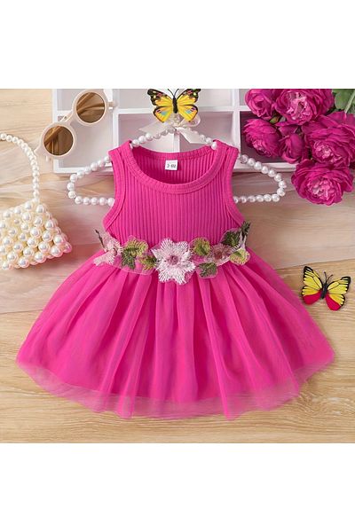 darko Pink Tutu Flower Belted Baby Girl Dress Gift Little Girl Pink White Dress