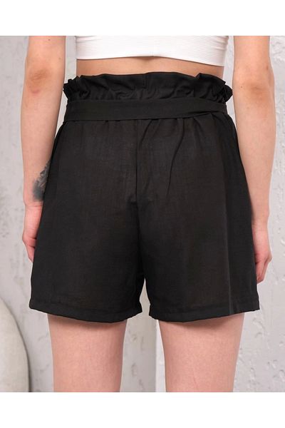 KAZAX Belted Linen Shorts Black S255265