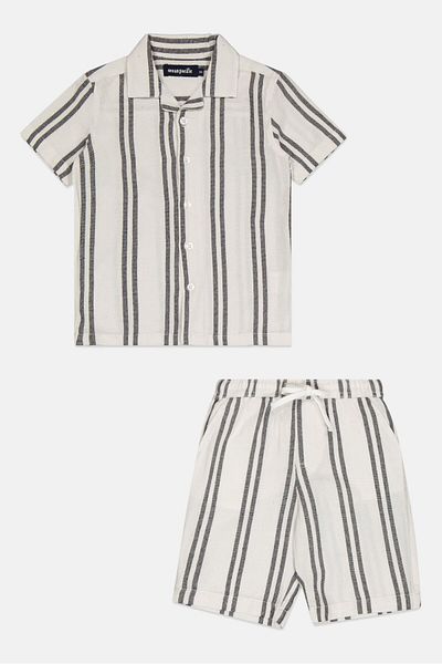 Ocean Pacific Toddlers Boy 2 Pieces Yarn Dyed Casual Shirt And Shorts Set, Off White