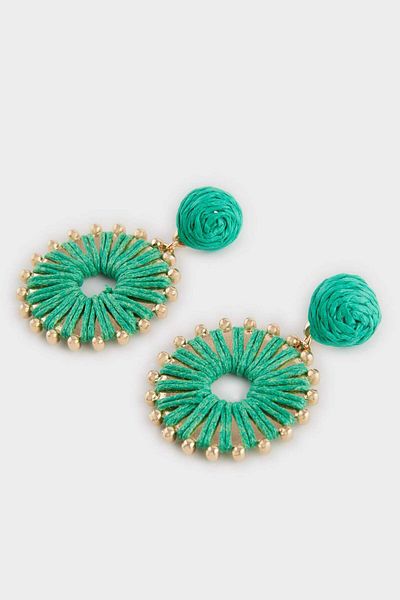 DeFacto Women's Green Straw Detailed Earrings F0831Axns