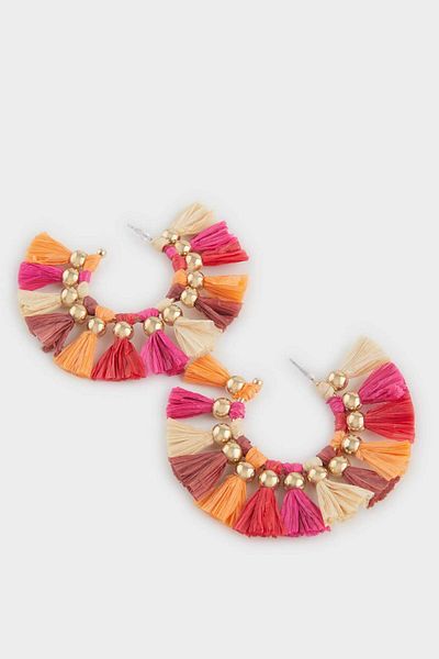 DeFacto Women's Colorful Straw Detailed Earrings F0841Axns
