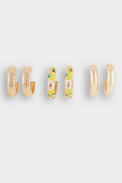 DeFacto Women's 3-Piece Floral Gold Earrings F0861Axns