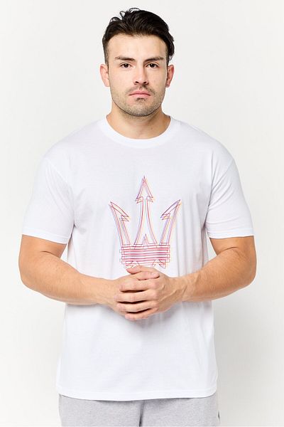 Maserati Men Crew Neck Short Sleeve Brand Logo T-Shirt, White