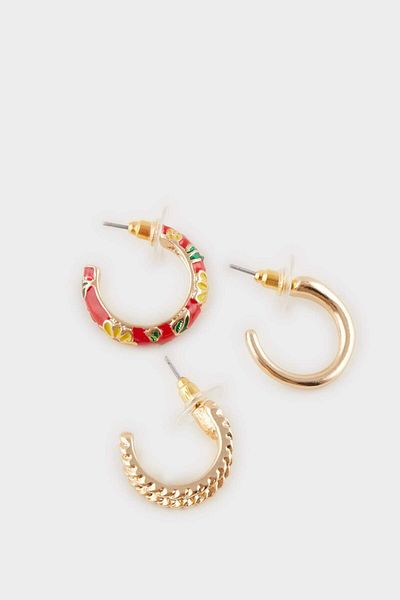 DeFacto Women's 3-Piece Floral Gold Earrings F0865Axns