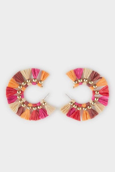 DeFacto Women's Colorful Straw Detailed Earrings F0841Axns