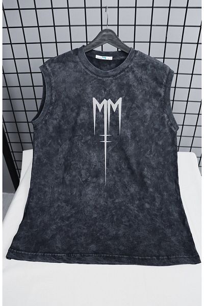Fuddy Moda Αμάνικο μπλουζάκι με λογότυπο Marilyn Manson, Unisex Rock Band Zero Sleeves Vintage μονόχρωμο μπλουζάκι