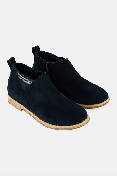 Toms Kids Girl Leilani Suede Zipper Up Booties, Black