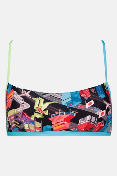 SPEEDO Women Non Padded Allover Print Bikini Top, Blue Combo