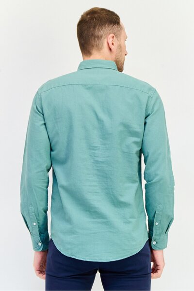 English Laundry Men Regular Fit Plain Long Sleeves Casual Shirt, Sage Green