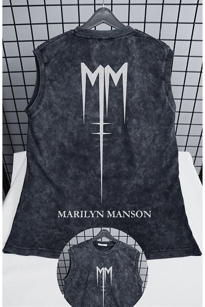 Fuddy Moda Αμάνικο μπλουζάκι με λογότυπο Marilyn Manson, Unisex Rock Band Zero Sleeves Vintage μονόχρωμο μπλουζάκι