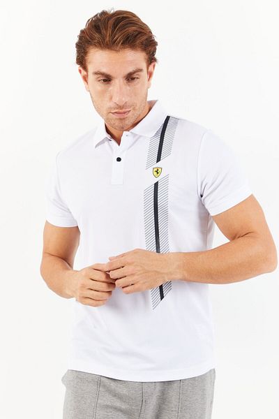 Scuderia Ferrari Men Sportswear Fit Short Sleeve Golf Polo Shirts, White