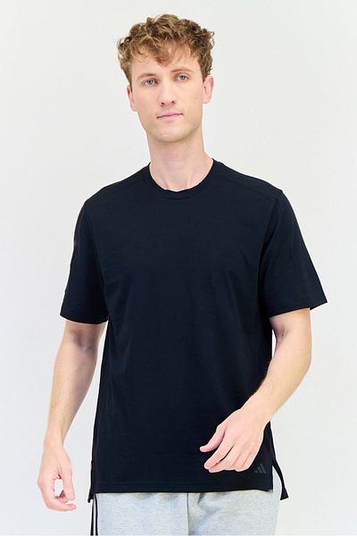 adidas Men Regular Fit Brand logo Short Sleeves Yoga T-Shirt, Black