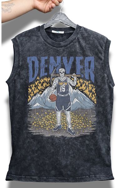 Fuddy Moda Tricou fără mâneci lavabil scris Denver, maiou unisex cu tematică de baschet cu mâneci zero