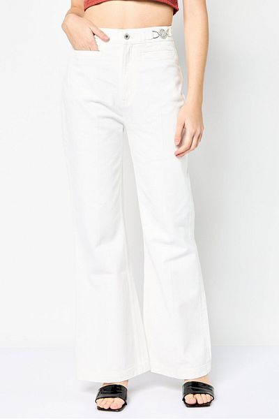 Gant Women Regular Fit Solid Flare Pants, White