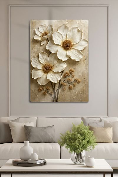 DekorHane 3D Appearance, Ultra Bright Metal Printing, Decorative Flower Nature Painting, Home Office Artistic