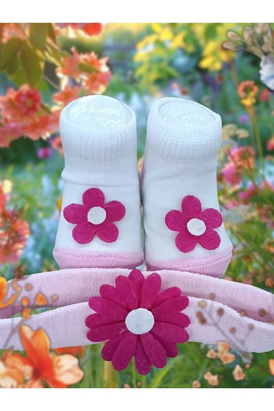 ÖZKARDEŞLER BABY Özkardeşler Baby Baby Curl and Bandana Socks Set with Daisy