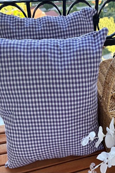 zarafet concept Purple Zefir Fabric, Checkered Filled 2 Picnic Cushions 40*40