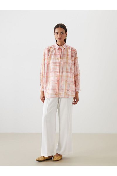 LC Waikiki Дамска туника LCW Modest Pink Plaid Oversize S5NE01Z8NVY25
