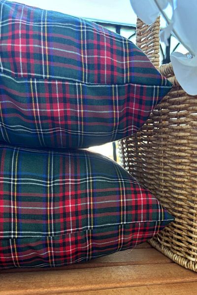 zarafet concept Green Plaid Zefir Fabric, Checkered Filled 2 Pieces Picnic Cushion 40*40
