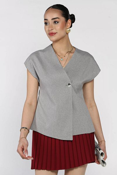 GÜLSELİ سترة نسائية رمادية مبطنة بزر واحد