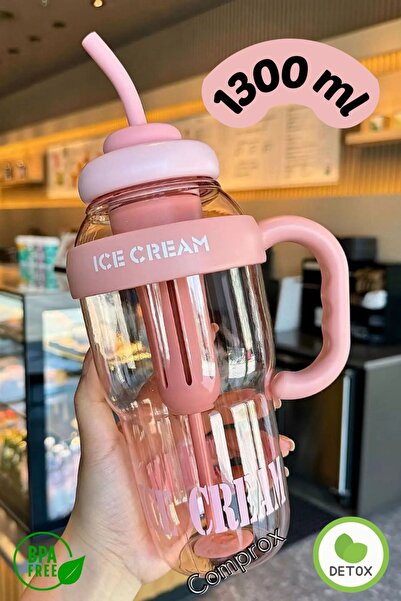 SerenityHaven Ice Cream Detox Su Şişesi – 1300ML BPA Free Big Mug Ice Bottle ...