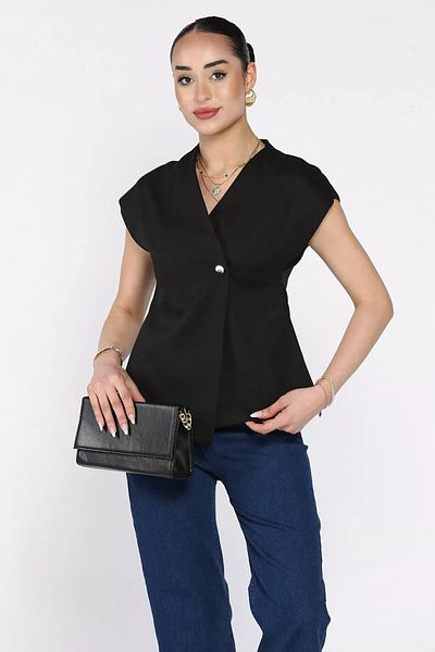 GÜLSELİ سترة نسائية سوداء مبطنة بزر واحد