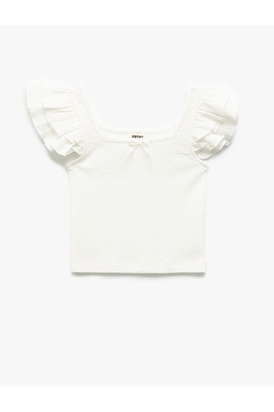 Koton New Season Square Neck Ruffled Butterfly Sleeve Blouse