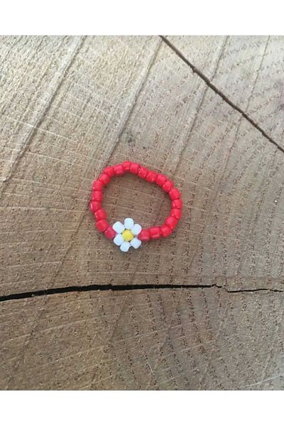 TUHAM AKSESUAR Red Daisy Detail Ring