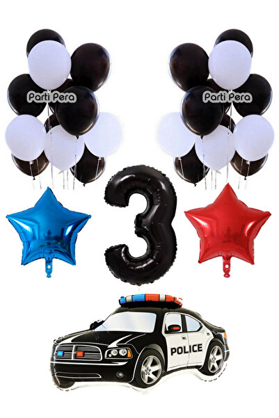 parti pera 3 Yaş Polis Arabası Folyo Balon Seti Rakam Folyo Balon Doğum Günü ...