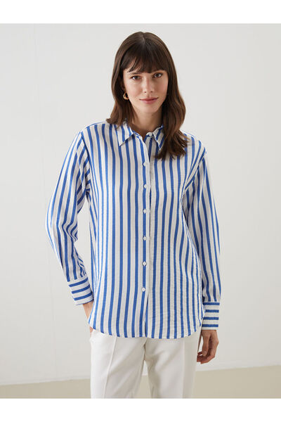 LC Waikiki LCWAIKIKI Κλασικό γυναικείο πουκάμισο σε σκούρο μπλε με ρίγες S5KF...