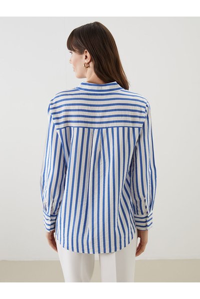 LC Waikiki Lcwaikiki Classic Navy Blue Striped Women's Shirt S5Kf92Z8Nvy25