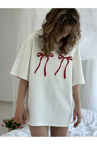 cc collection Women's Ribbon Colorful Custom Printed Oversize Cotton Crew Neck T-Shirt T-Shirt