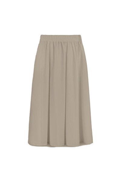 KASSEL Beli Lastikli Pamuklu Uzun Çan Etek Bej