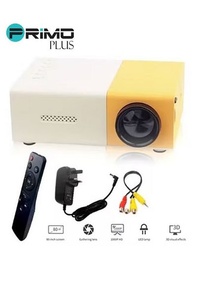 Primo Plus Portable QVGA LED 400 Lumens Projector With Remote Control White/Yellow