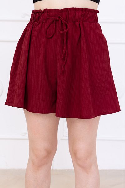 alita butik Burgundy Pleated Linen Mini Shorts