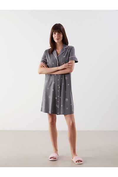 LC Waikiki Shirt Collar Patterned Maternity Nightdress (S5)