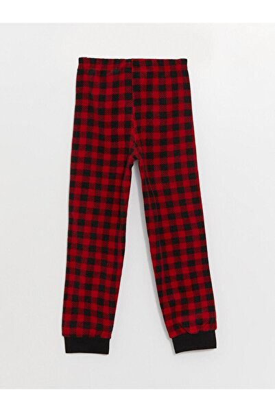 LC Waikiki Bílé fleecové kostkované pyžamo pro chlapce s elastickým pasem (W3)