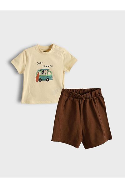 LC Waikiki Crew Neck Printed Baby Boy T-Shirt and Shorts 2-Piece (S5)