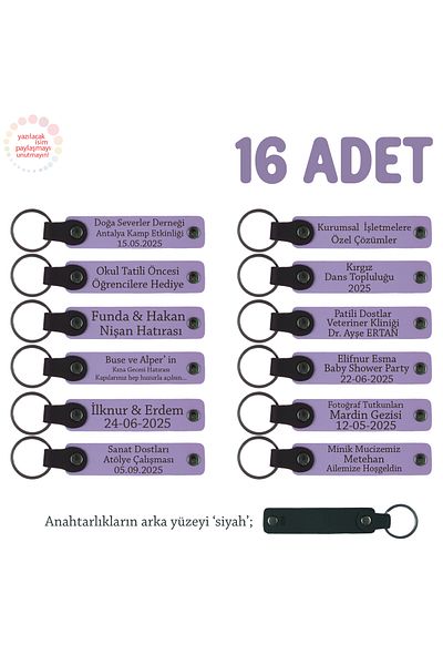 Miaju Souvenir for Precious Teachers, Set of 16, Leather Keychain with Name, Purple Violet & Syh