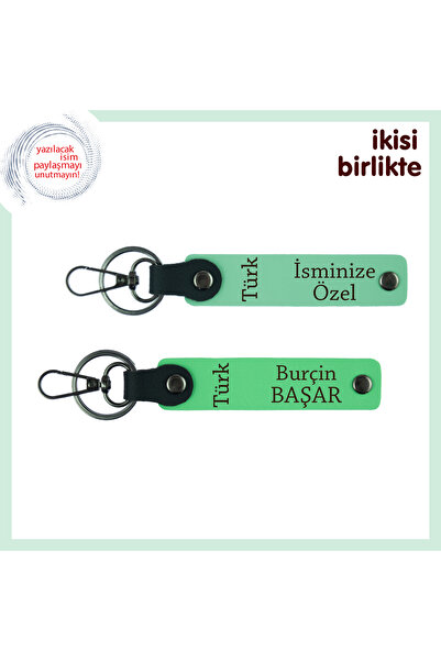 Asortishey Set, Light Green-Green, Personal 2-Piece Keychain with Turkish Wri...