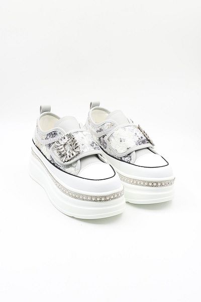 Guja İthak Special Series Sole Stone Detailed Sequin Velcro Women's Sports Shoes Gj423 Gray