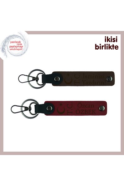 Miaju Just Married Double Meaningful Armağan – Moon Star Tc Themed Set of 2 Personal Keychains, Dark Brown-Claret Red