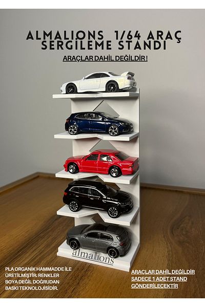 almalions 1/64 Scale Vehicle Display Stand (for 5 Vehicles) - White - Vehicles Not Included!