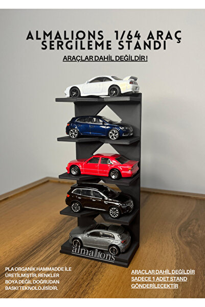 almalions حامل عرض للمركبات بمقياس 1/64 (5 سيارات) - أسود - السيارات غير متضمنة!