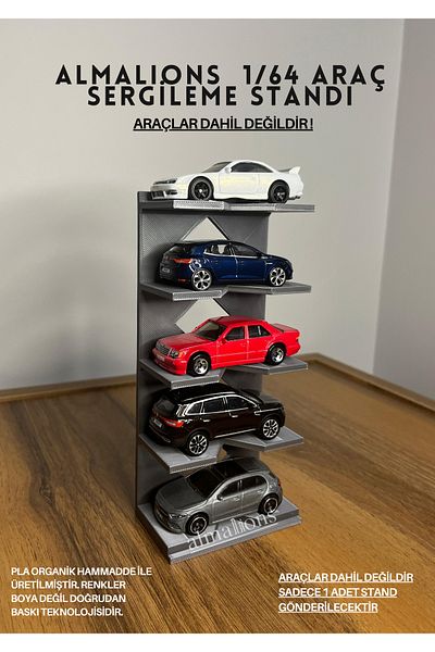 almalions 1/64 Scale Vehicle Display Stand (for 5 Vehicles) - Silver Gray - Vehicles Not Included!